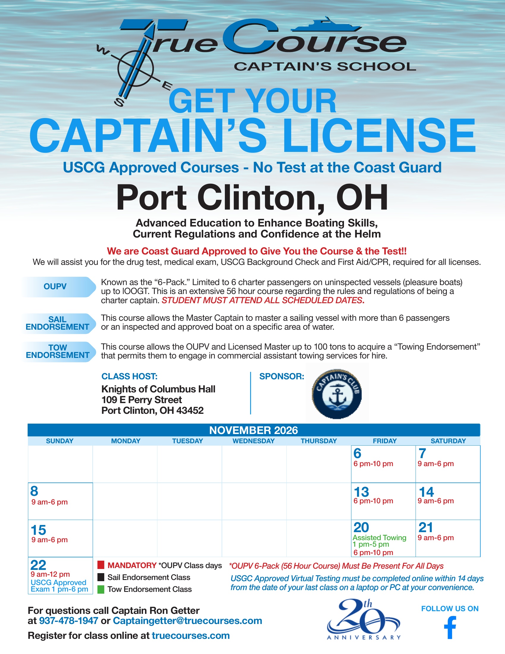 True_Course_Captains_School_Port_Clinton_OH_November2026 Port Clinton, OH
